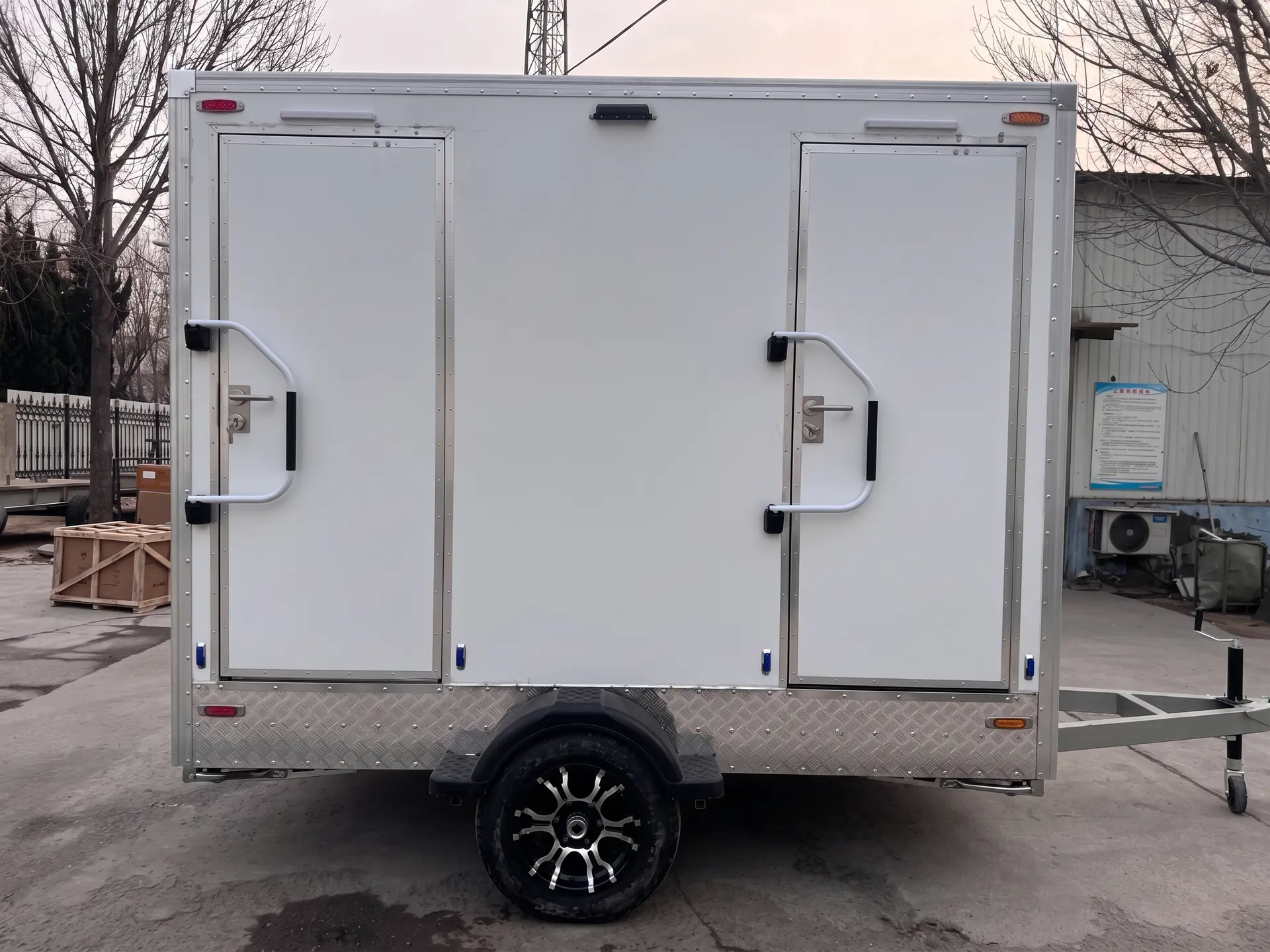 Luxury Loos restroom trailer rental in Tulsa, Oklahoma — dual-stall exterior